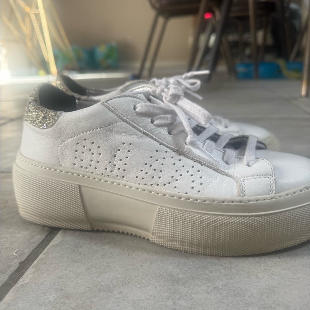 P448 White Sneakers with Silver Glitter Detail